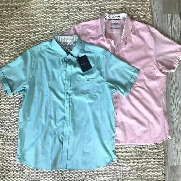 Ted Baker mens pink and light blue short sleeve button down shirts - Picture 1 of 11